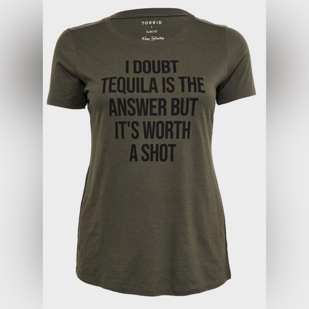 Torrid Size 3 Tequila Shot Olive Green Crew Tee